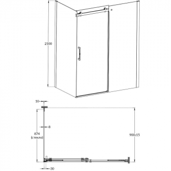Душевая боковая панель CRISTALLO, 90х210, матовый черный