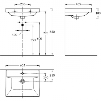 Раковина CUBO подвесная\мебельная 60, белая глянцевая