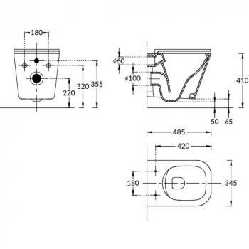 Унитаз CUBO подвесной безободковый с крепежом и сиденьем, белый глянцевый
