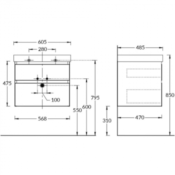 Тумба CUBO подвесная с ящиками 60, лимо матовая