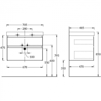 Тумба CUBO подвесная с ящиками 70, лимо матовая