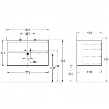 Тумба CUBO подвесная с ящиками 80, лимо матовая