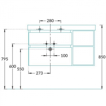 Тумба CUBO левая подвесная с ящиками 90, мальва матовая- структ.орех