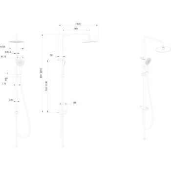 Душевая колонна круглая FONTE на 2 потока без смесителя, черный матовый