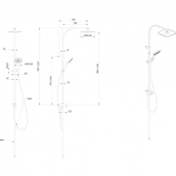 Душевая колонна квадратная FONTE на 2 потока без смесителя, хром