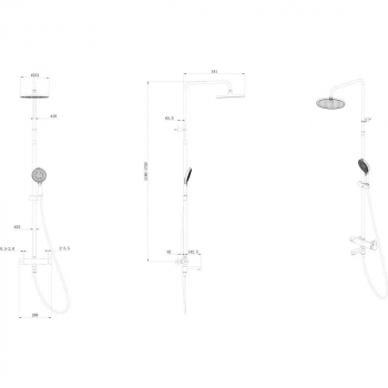 Душевая колонна FONTE на 3 потока с пов.изливом и  механическим смесителем, хром