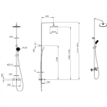 Душевая колонна FONTE на 3 потока с фикс.изливом с термостатическим смесителем, хром