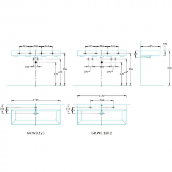 Раковина GRANDE мебельная\подвесная 120 с крепежом, белая глянцевая
