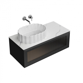 Тумба ICONICO подвесная 100 с рифленым стеклом, 1 ящик, черная