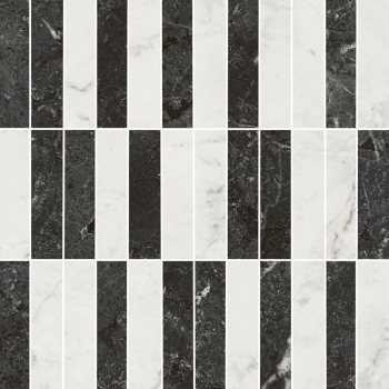 Декор Тубкаль мозаичный микс чёрный белый глянцевый обрезной 30x30x0,9