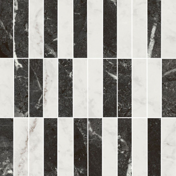 Декор Тубкаль мозаичный микс чёрный белый глянцевый обрезной 30x30x0,9