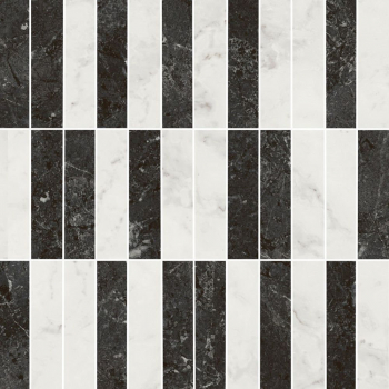 Декор Тубкаль мозаичный микс чёрный белый глянцевый обрезной 30x30x0,9