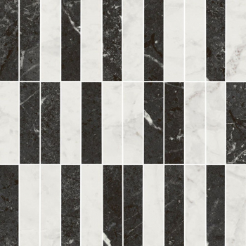 Декор Тубкаль мозаичный микс чёрный белый глянцевый обрезной 30x30x0,9