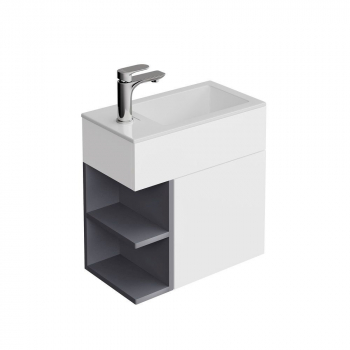 Тумба LATO подвесная 50 см, дверца push + полочки, утренний серый+серый пыльный матовый