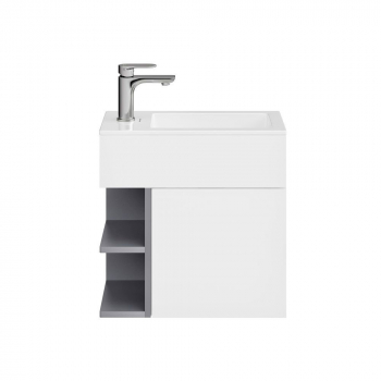 Тумба LATO подвесная 50 см, дверца push + полочки, утренний серый+серый пыльный матовый