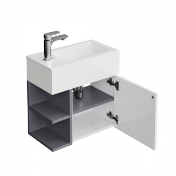 Тумба LATO подвесная 50 см, дверца push + полочки, утренний серый+серый пыльный матовый