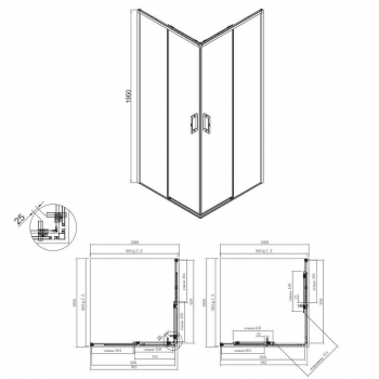 Душевой уголок LINDO, раздвижной с функцией soft close, квадратный, 100х100х195, матовый черный