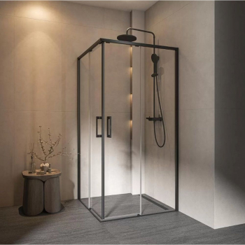 Душевой уголок LINDO, раздвижной с функцией soft close, квадратный, 100х100х195, матовый черный