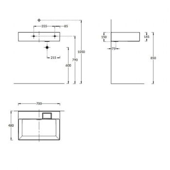 Раковина LOGICA мебельная\подвесная без отверстий 70, белая глянцевая
