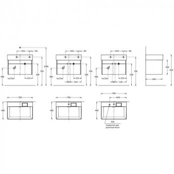 Тумба LOGICA подвесная 2 ящика 70 см, стальной серый