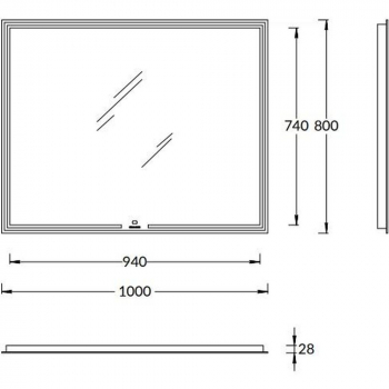 Зеркало MIO прямоугольное с диммером 100, белое