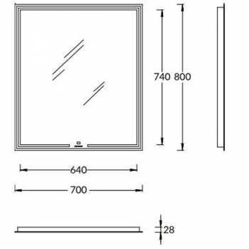 Зеркало MIO прямоугольное с диммером 70, белое