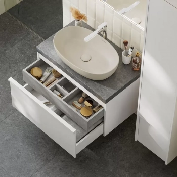 Тумба MODULA подвесная 80 с ящиком 1+1, белая глянцевая