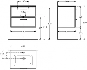 Тумба PIANO Classic подвесная 65 см, 2 ящика, ясень белый матовый