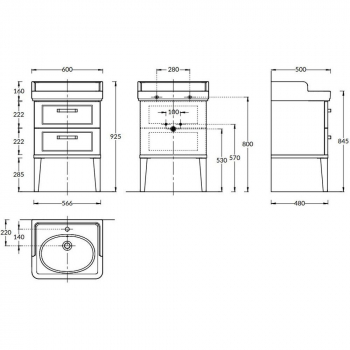 Тумба POMPEI напольная с 2 ящиками 60, черная глянцевая