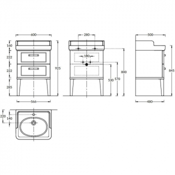 Тумба POMPEI напольная с 2 ящиками 60, белая глянцевая