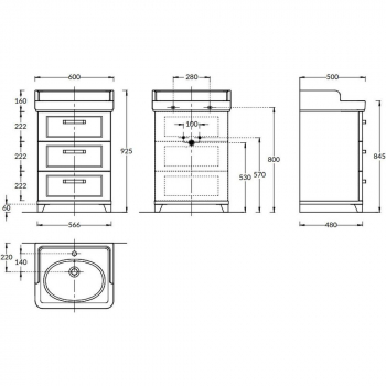 Тумба POMPEI напольная с 3 ящиками 60, белая глянцевая