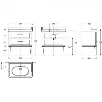 Тумба POMPEI напольная с 2 ящиками 80, черная глянцевая