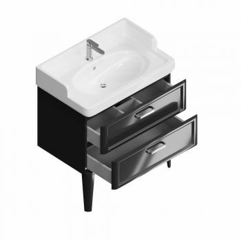 Тумба POMPEI напольная с 2 ящиками 80, черная глянцевая