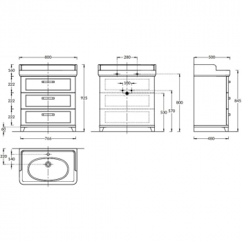 Тумба POMPEI напольная с 3 ящиками 80, белая глянцевая