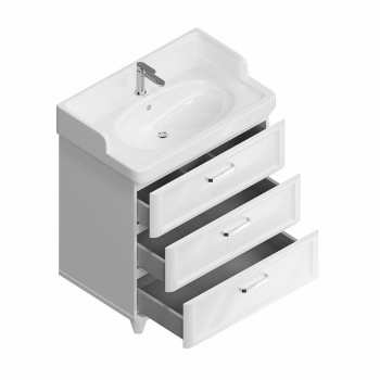 Тумба POMPEI напольная с 3 ящиками 80, белая глянцевая