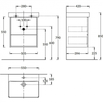 Тумба PRO подвесная 2 ящика 55, вяз