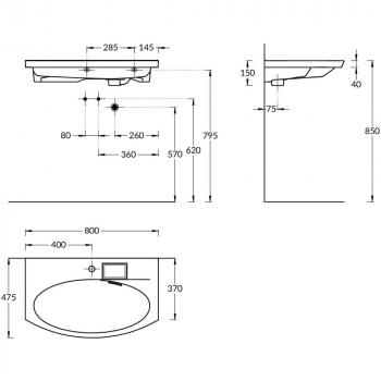 Раковина RIVA мебельная с крепежом 80, белая глянцевая