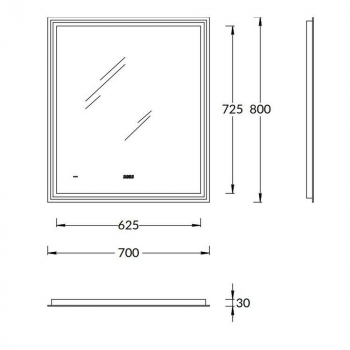 Зеркало TECNO c LED 70 с подсветкой, с функцией антизапотевание, белый глянцевый