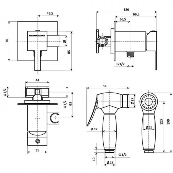 Смеситель FIORETTO с гигиеническим душем и держателем для лейки, хром