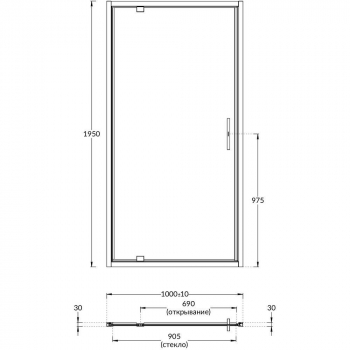 Душевая дверь VETRO, распашная, 100х195, хром