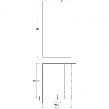 Душевая перегородка VETRO, 100х195, матовый черный
