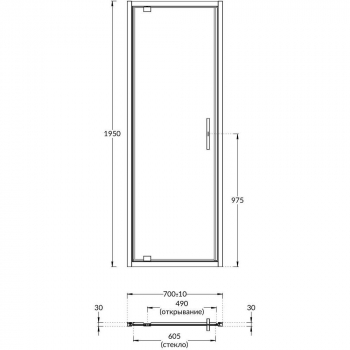 Душевая дверь VETRO, распашная, 70х195, хром