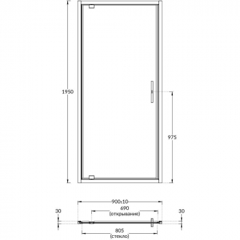 Душевая дверь VETRO, распашная, 90х195, матовый черный