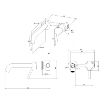 Смеситель для раковины XPRO настенный с внутренней частью, черный матовый